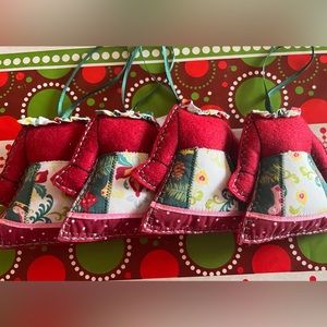 Four Matilda Jane Clothing felt ornaments. Set of four holiday dress ornaments.